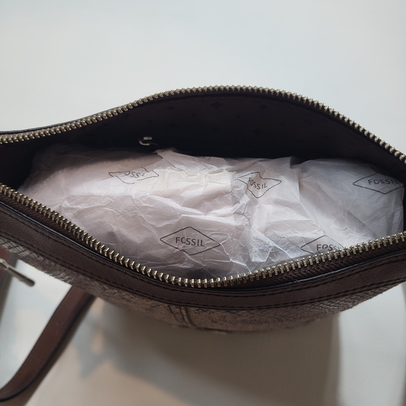 Fossil Bag Crossboby Style Brown Snakeskin Design Leather Adjustable Strap NWOT - Picture 6 of 12